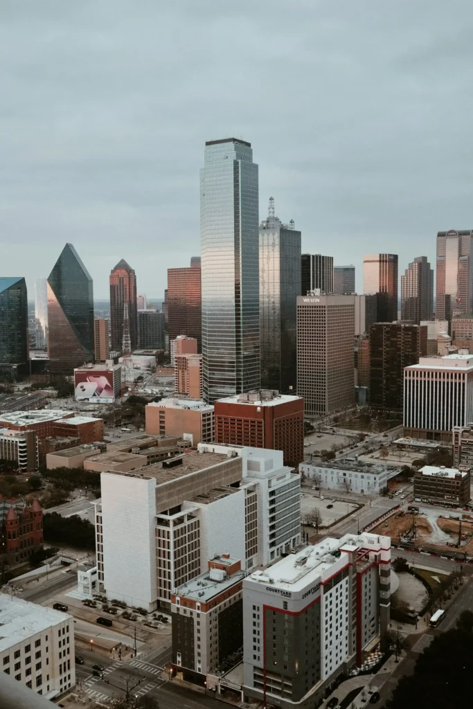Dallas downtown buildings and city view